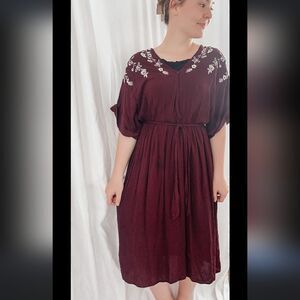 Burgundy plum midi length dress